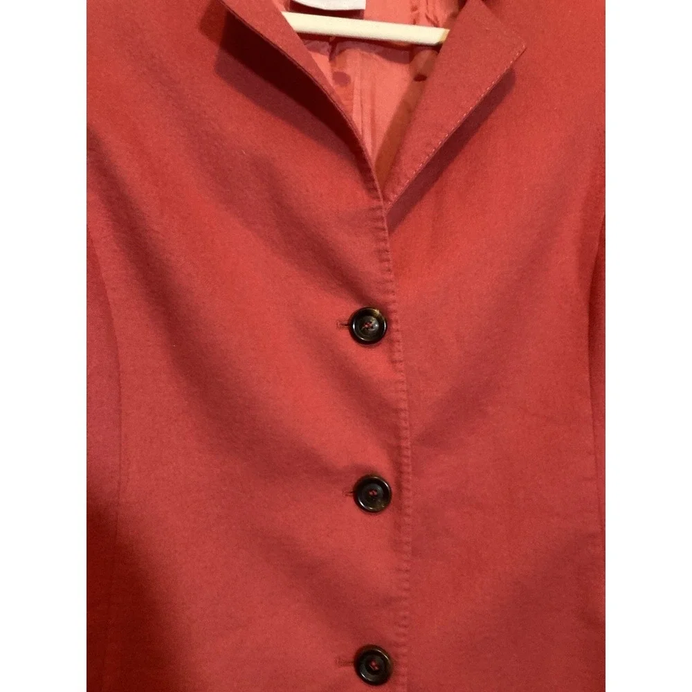 AKRIS Cashmere‎ & Silk Jacket 10 In Coral Three Button Pockets Lined Pea coat